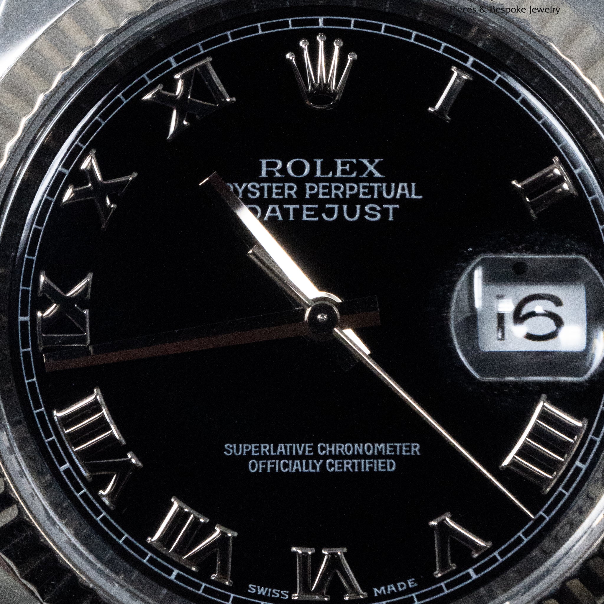 Rolex Datejust 36mm White Gold/Steel Black Roman Dial & Fluted Bezel Oyster Bracelet