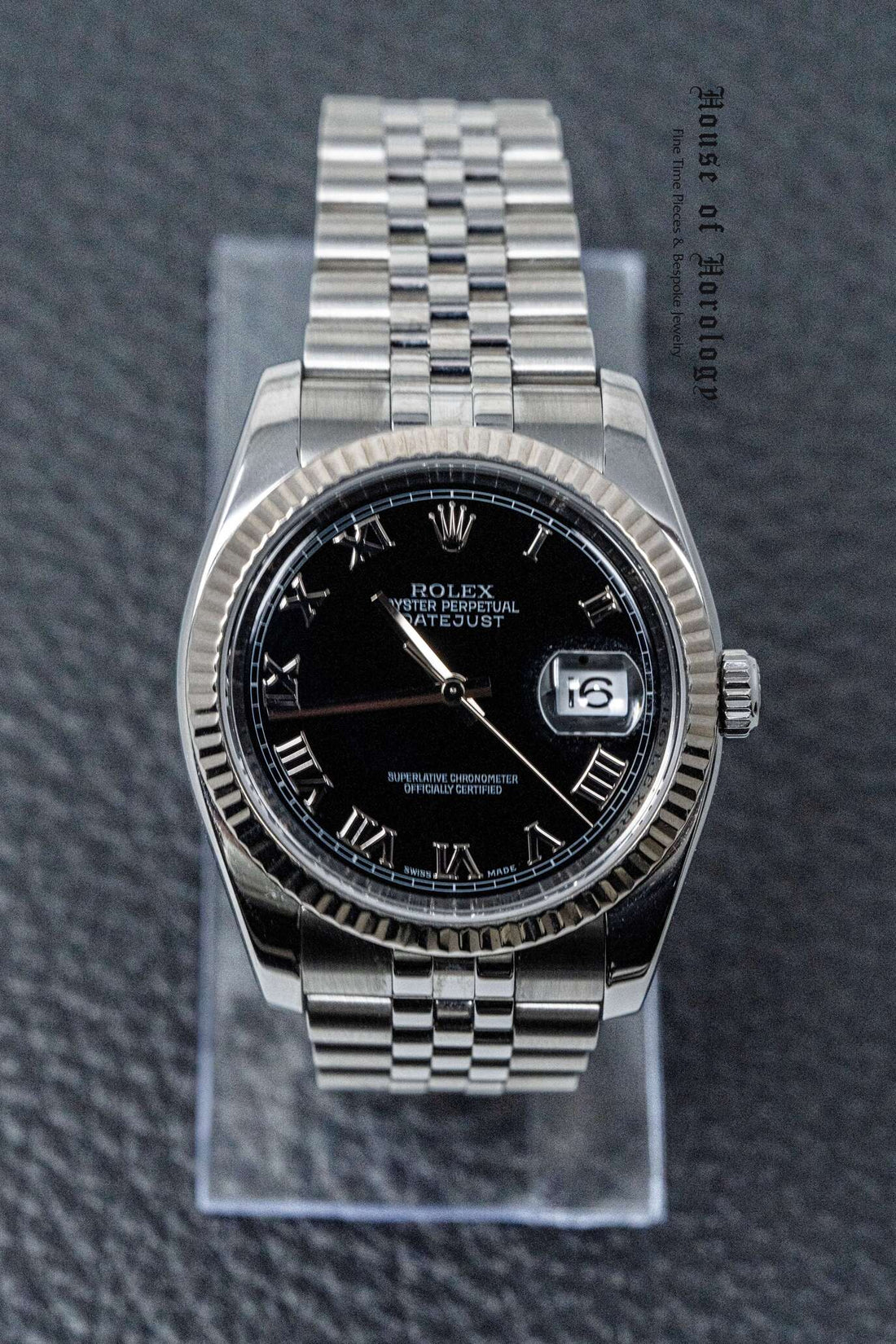 Rolex Datejust 36mm White Gold/Steel Black Roman Dial & Fluted Bezel Oyster Bracelet