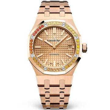 Audemars Piguet Royal Oak 37mm 15451OR Orange Sapphire Bezel Pink Gold Toned Dial