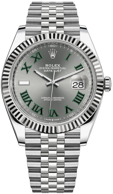 Rolex Datejust 41mm 18k White Gold & Steel/ Grey Slate Wimbledon Green Dial/ Fluted Bezel/ Jubilee Bracelet (Ref# 126334)